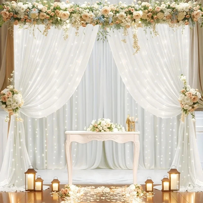 3M LED White Tulle Backdrop Curtains with Light Decoration