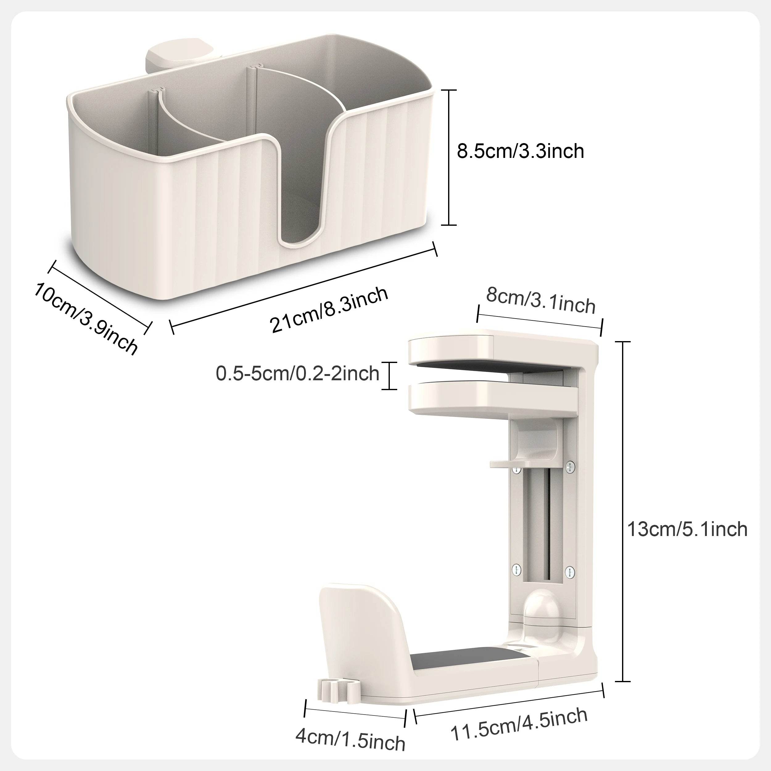 4-in-1 Desk Organizer - Under Desk Cup Holder and Headphone Hanger with 2 Wire Holes - Rotating Hanger，for Cup, Phone and Pen