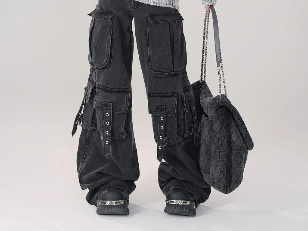 Women Y2K Japanese Streetwear Design Cargo Pants Denim Pants Long