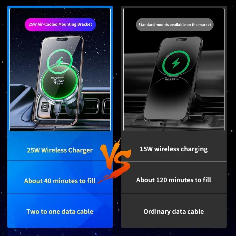 qi2.2 Car 25W Magnetic Wireless Charger Air Cooling RGB Light  Phone Holder For Magsafe iPhone 17 16 15 14 13 12 Fast Charging
