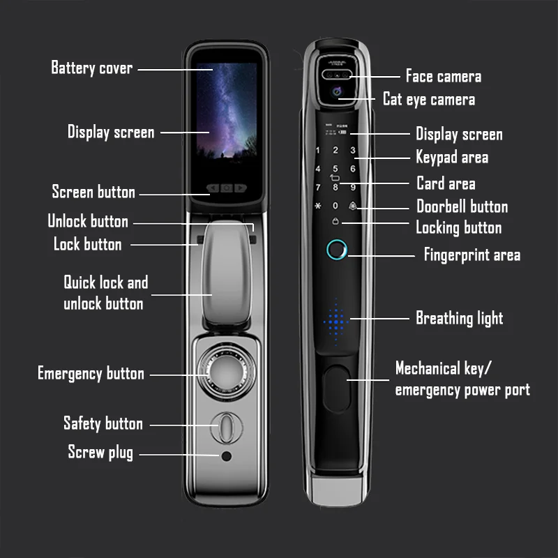 Wifi Tuya APP Face Recognition Smart Door Lock With