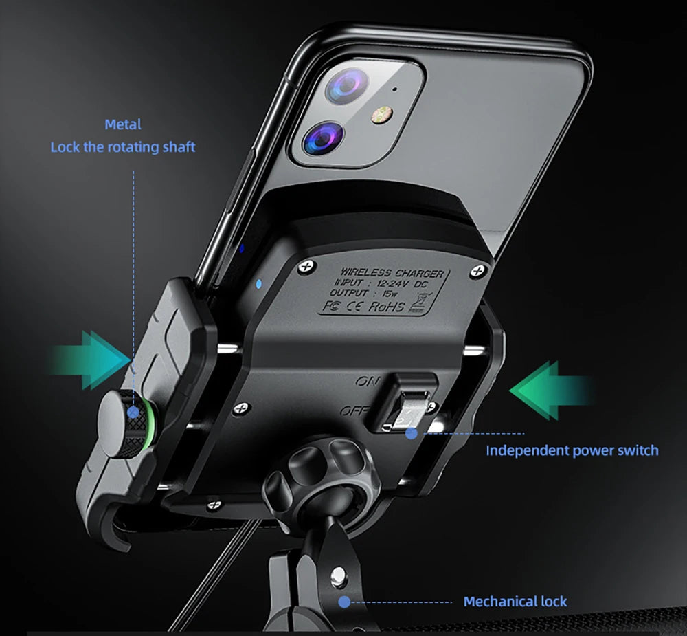 Motorcycle Phone Holder Wireless Charger Moto Motorbike Mirror Mobile Stand Support USB-C Fast Wireless Charging Cellphone Mount