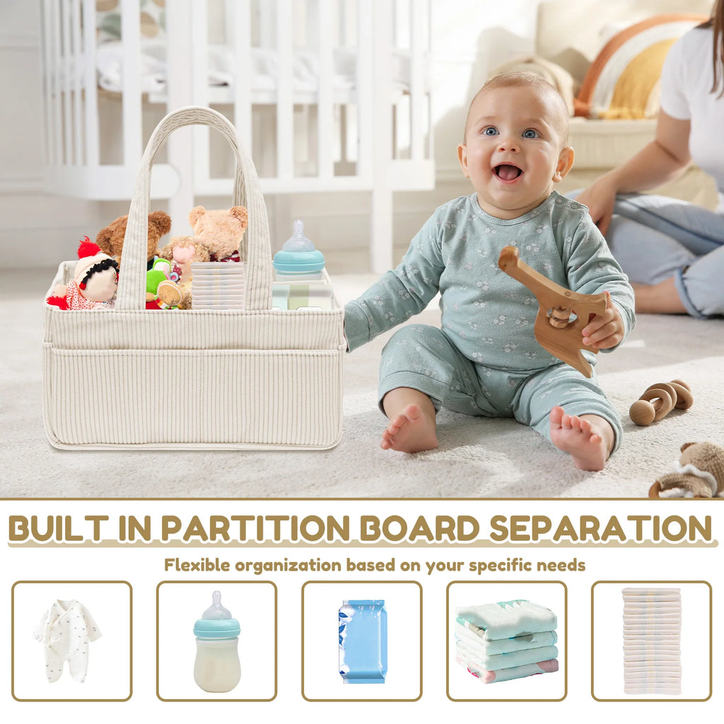 Corduroy Baby Diaper Caddy Organizer
