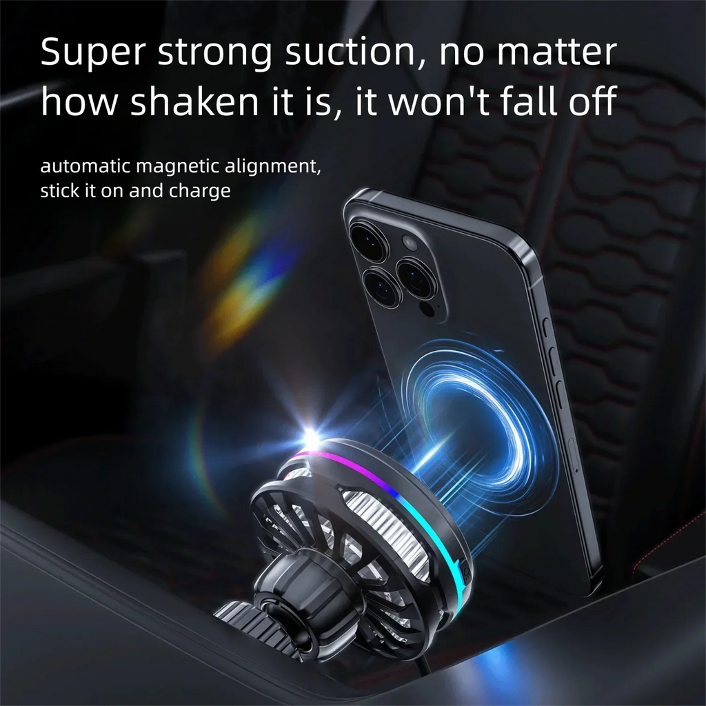 QI2 TEC Cooling RGB Magnetic Car Wireless Charger Fast Charging Radiator Air Vent Clip Holder For Magsafe iPhone 17 16 Pro Max