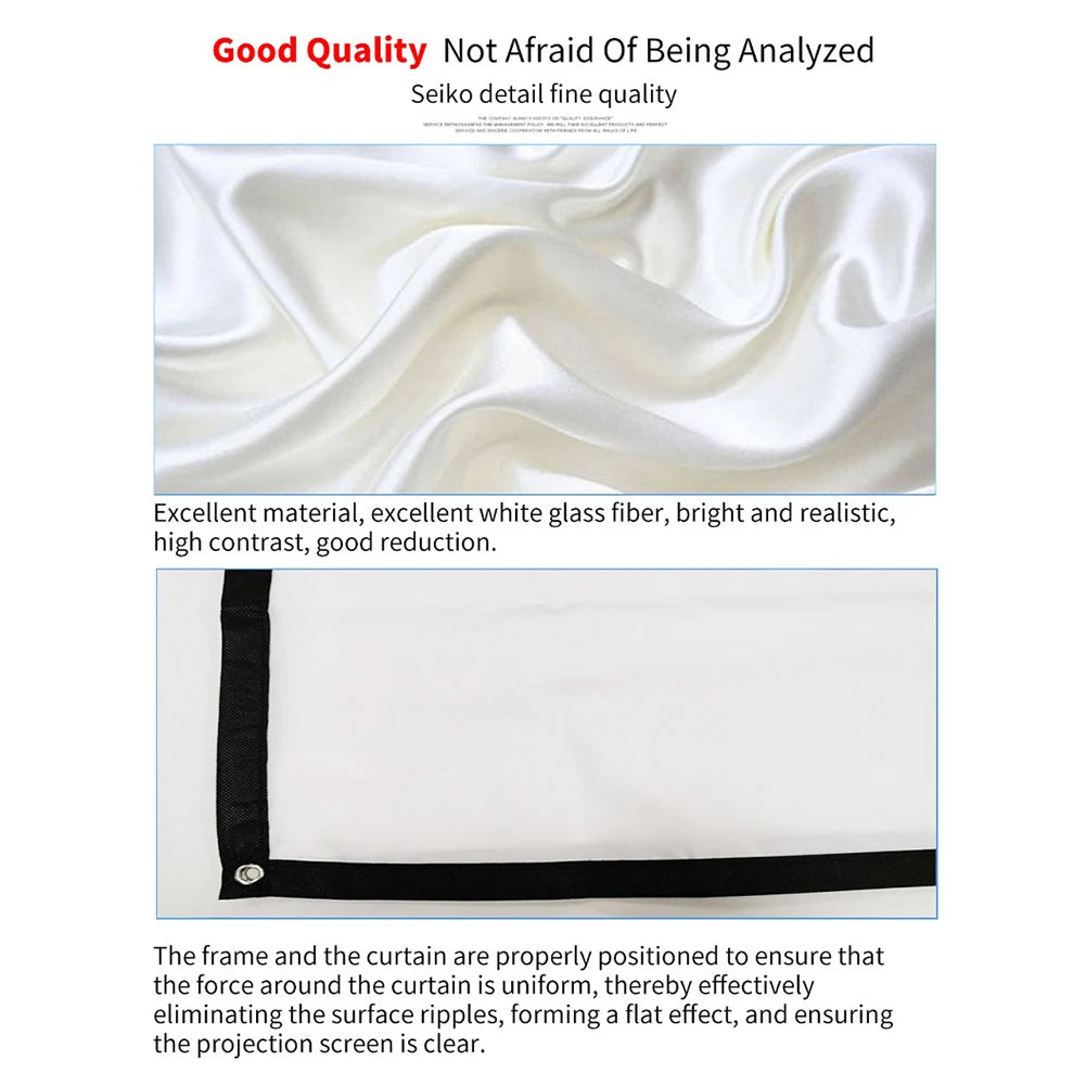 60-150 inch Foldable 16:9 Projector Screen Portable High Density White No Creases Soft Home Movie Theater HD Projection Screen