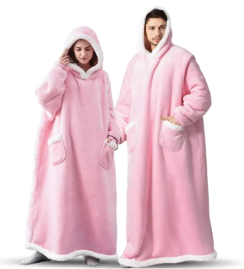 2025 Super Long Flannel Blanket with Sleeves Winter Hoodies Sweatshirt Women Men Pullover Fleece Giant TV Blanket Oversized New