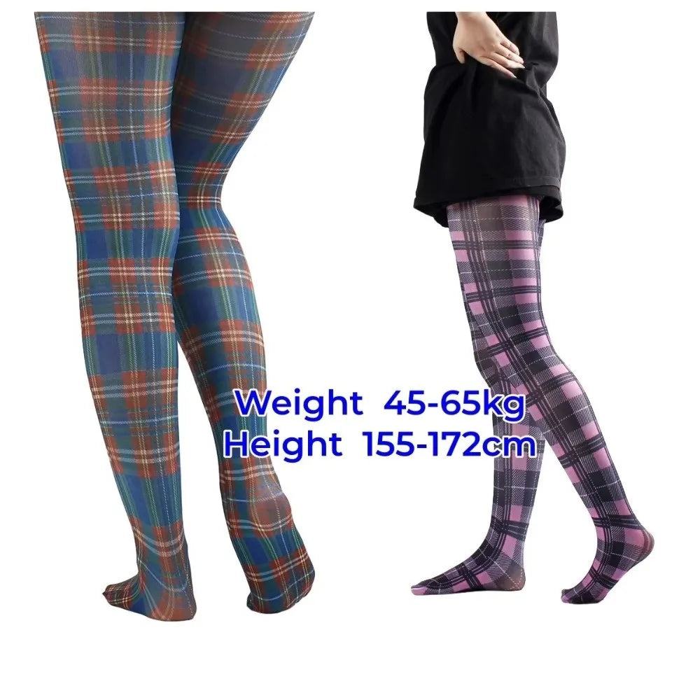 Fashion Classic Tartan Women's Pantyhose Red Purple Blue Semi-Opaque High Pantyhose Scottish Check Pattern Printed Tights