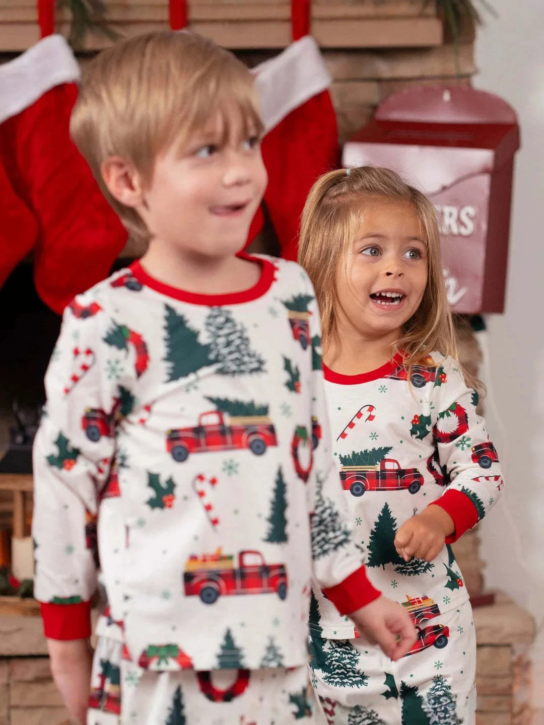 Christmas Tree Car Print Family Matching Outfits Parent-child Pajamas
