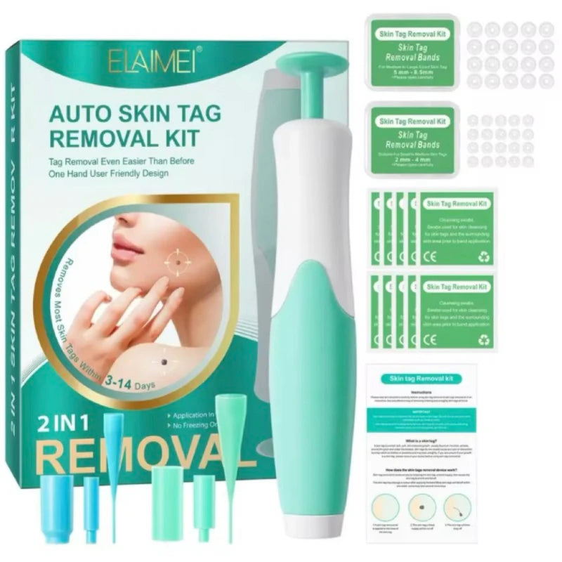 Auto Skin Tag Mole Wart Removal Face Skin Care Body Kit Painless Cleaning Tool Wart Dot Treatment for 2-8mm Beauty Health 2 In1