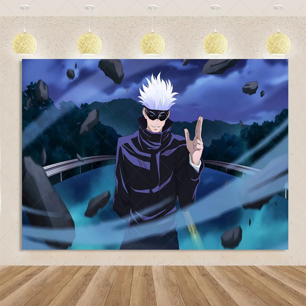Jujutsu Kaisen Theme Background Birthday Party Decorations Anime Character Gojo Satoru Backdrop Kids Poster Photography props