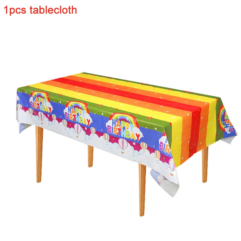 Rainbow Party Tableware Set Paper Plates Cups Napkins Tablecloth Banner Kids Boy Girl Happy Birthday Party Decoration Supplies