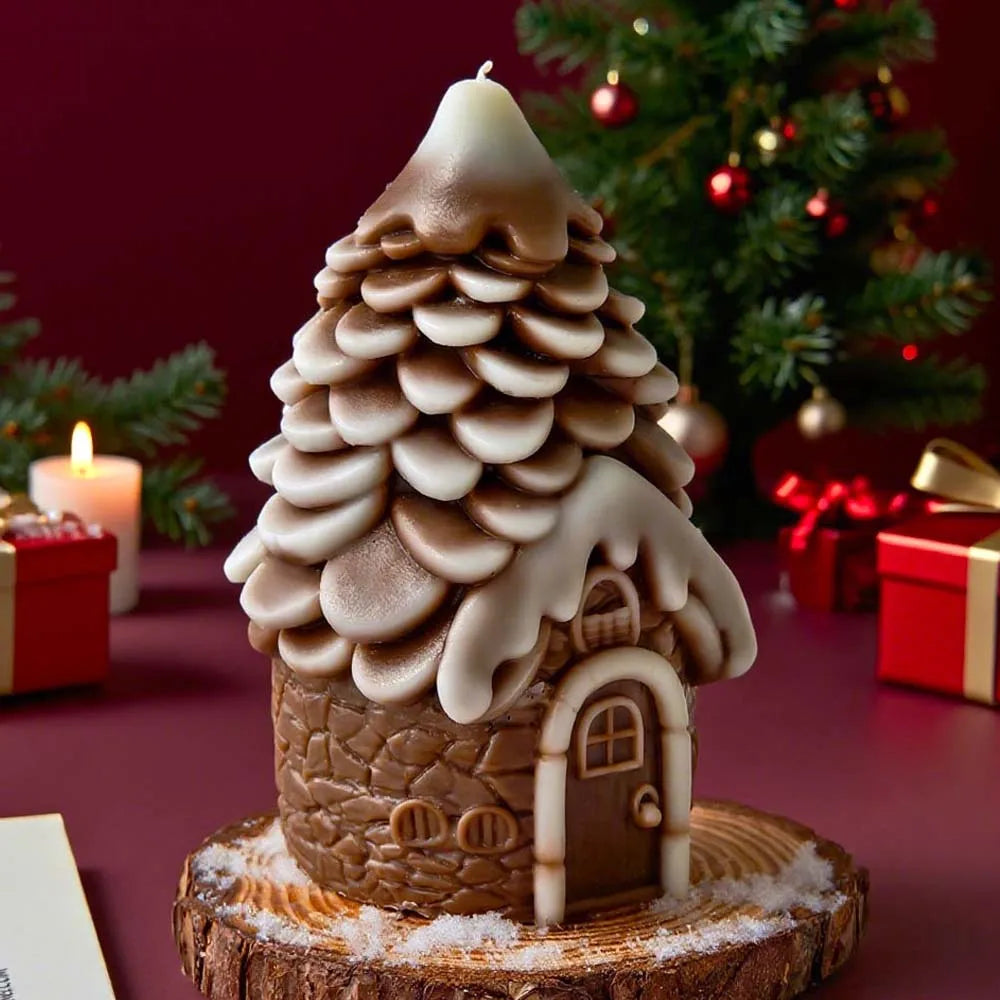 3D Pine Cone Snows House Silicone Candle Mold DIY Handmade Christmas Ornaments Plaster Concrete Mold Xmas Craft Party Deco