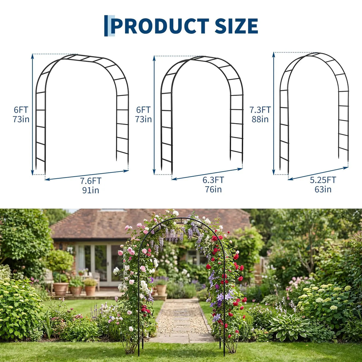 7.3FT Heavy Duty Garden Arch Arbor Trellis