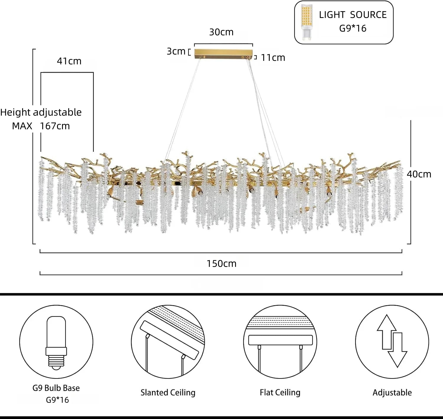 Artpad Luxury Round Crystal Chandelier Dining Room Bedroom Branch Crystal Hanging Pendant Chandelier for Kitchen Living Room