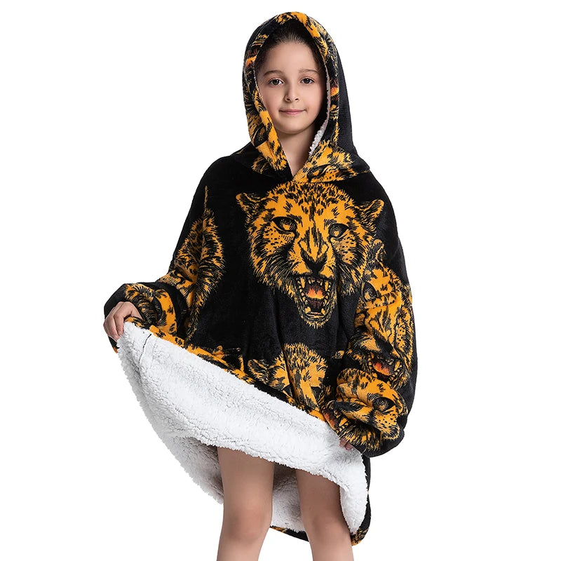 Winter Hoodies Sweatshirt Women Men Pullover Fleece Giant TV Oversized Blanket with Long Flannel Sleeves