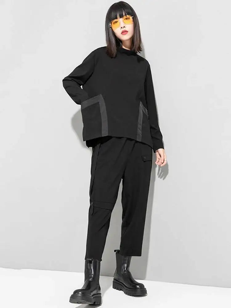 EAM Loose Fit Pocket Irregular Black Sweatshirt New Stand Collar Long Sleeve Women Big Size Fashion Spring Autumn 2026 1DE4263