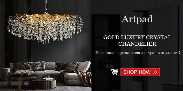 Artpad Luxury Round Crystal Chandelier Dining Room Bedroom Branch Crystal Hanging Pendant Chandelier for Kitchen Living Room