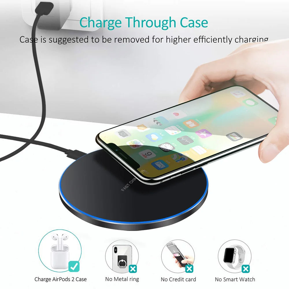 Wireless Charger Pad For iPhone 17 16 15 14 13 12 11 X Pro Max XR 8 Samsung Xiaomi Huawei LG Phone Fast Charging Docking Station