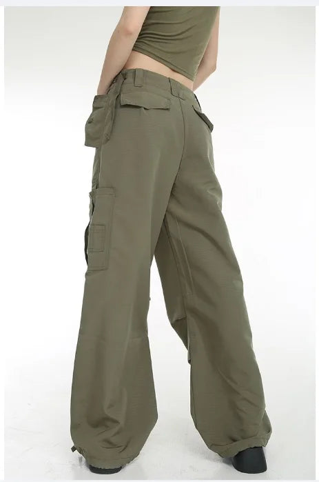 Hip Hop Retro Green Cargo Pants Women Y2K Fashion Harajuku Loose