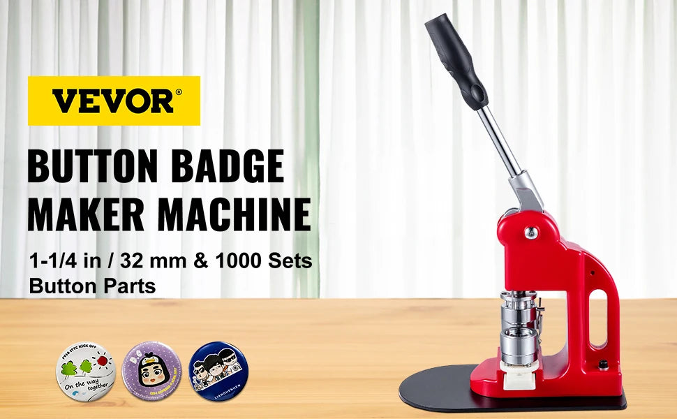 SucceBuy 25-75MM Badge Maker Machine DIYButton Pin Broochs Press Making Tool with 500 or 1000Pcs Circle Manufacture Button Parts