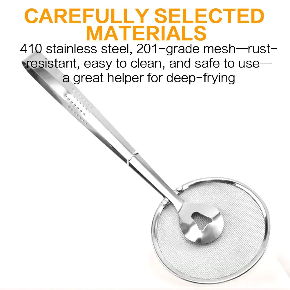 Stainless Steel Fine Mesh Strainer Spoon with Clip Multifunctional Kitchen Colander Skimmer for Frying Oil Filtering Salad Barbecue Serving Heat Resistant Cooking Gadget Home Dining Bar Supplies Everyday Use Gift