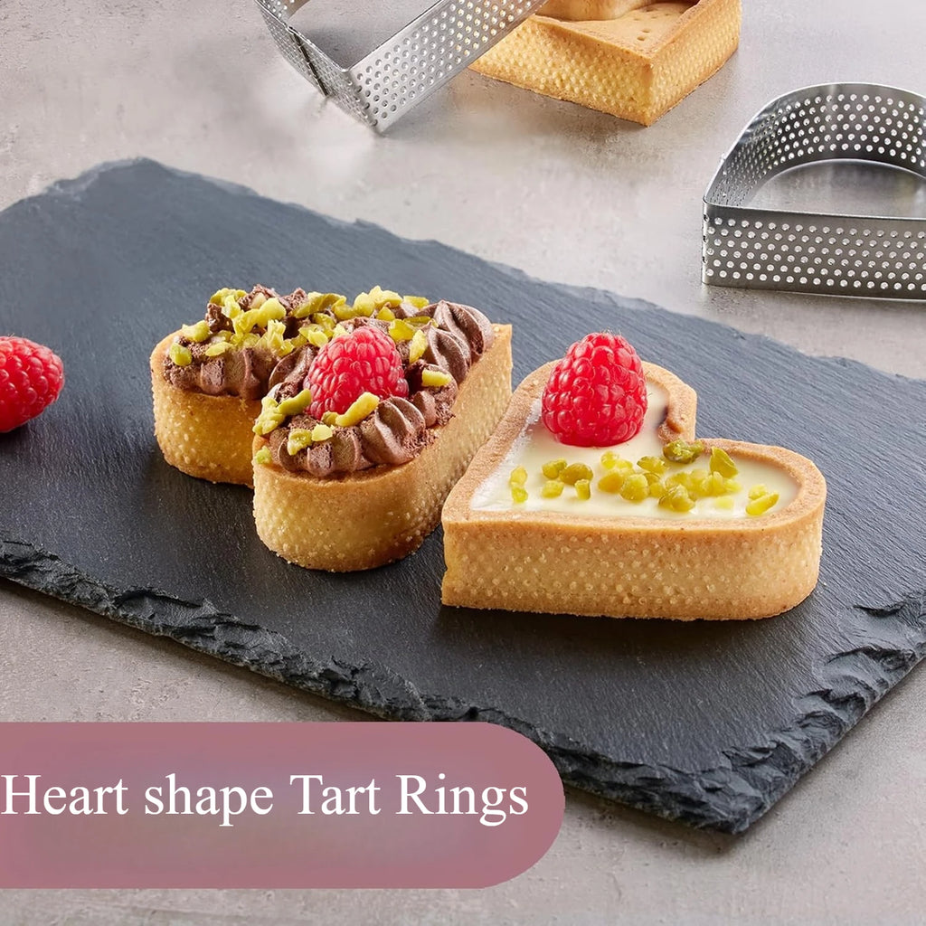 10PCS Stainless Steel Perforated Heart Shape Tart Ring for Baking Fruit Tartet Mousse Pancake Doughnuts DIY Home Baking Tools