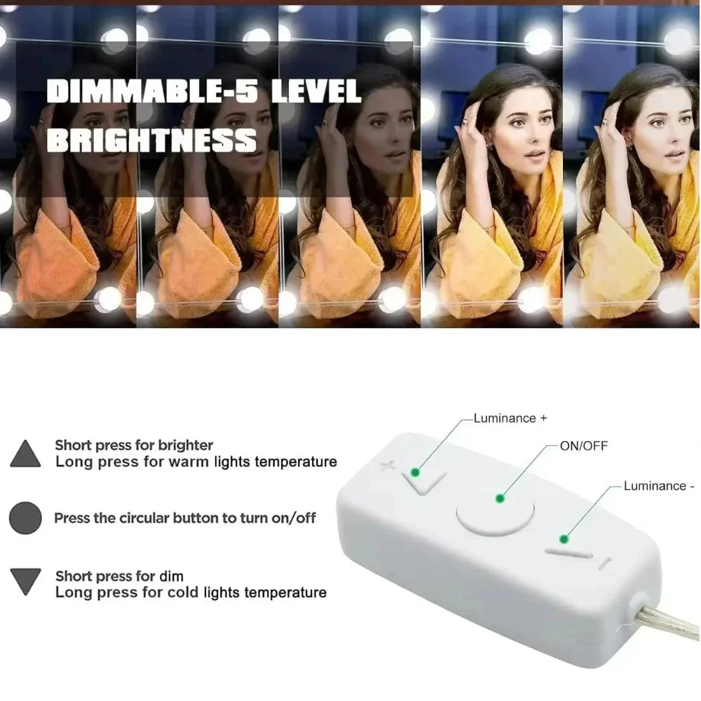 Hollywood Vanity Mirror Lights Kit with 10/12 Dimmable Bulbs LED Makeup Lighting Strip for Dressing Table Plug in Power Supply