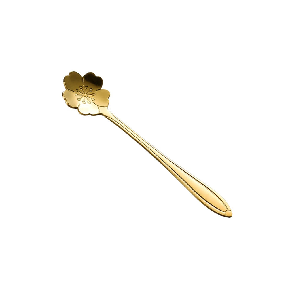Flower Shape Coffee Spoon Gold Stainless Steel Dessert Spoon Ice Cream Scoop Tableware Kitchen Accessories