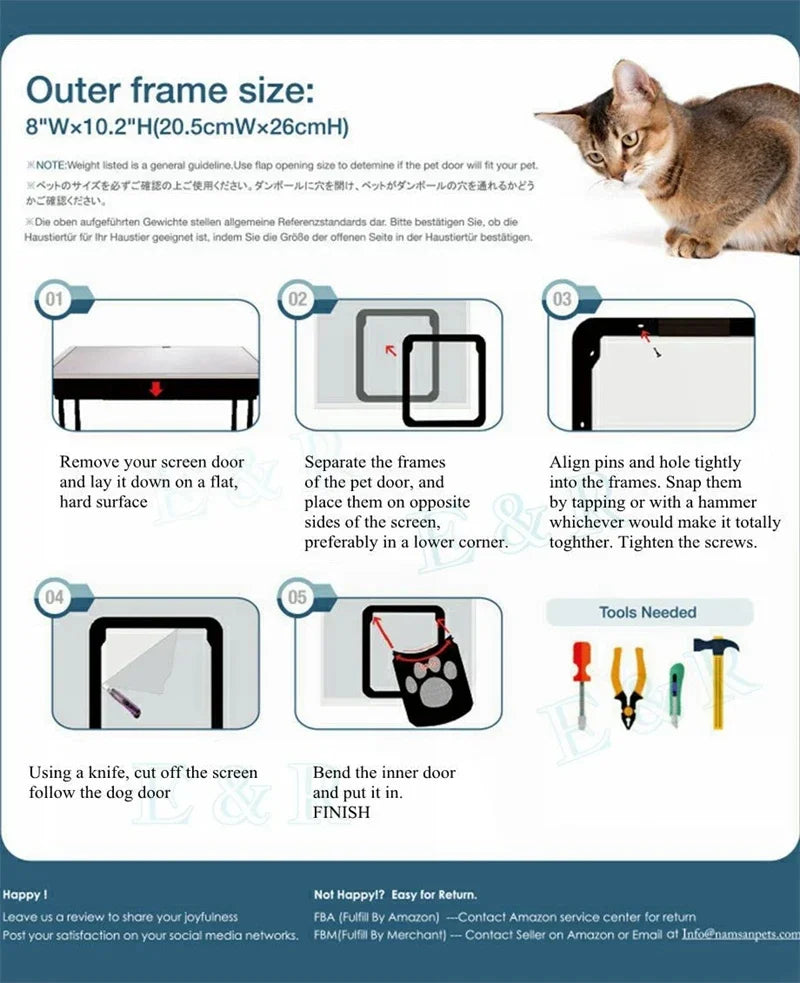 Pet Gate Cat Door Safe Lockable Magnetic Screen Outdoor Dogs Cats Window House Enter Freely Fashion Pretty Garden Easy Install