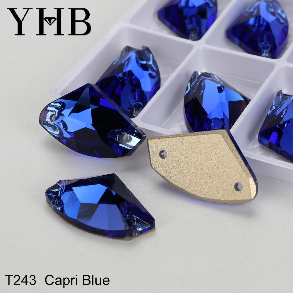 YHB Top Quality Galactic Axe Glass Crystal AB Moonlight Sewing Stones Flatback Sew on Rhinestones For Garment Clothes Bags
