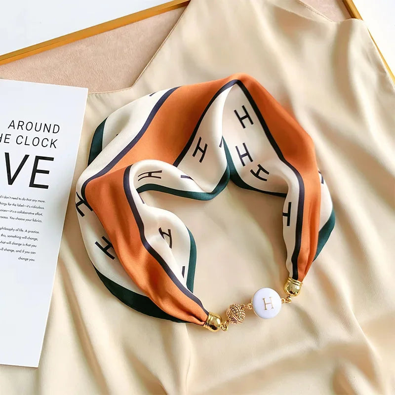 Imitation Silk Scarf Magnetic Buckle Necklace Pendant Wearing Spring and Autumn Cervical Protection for Women