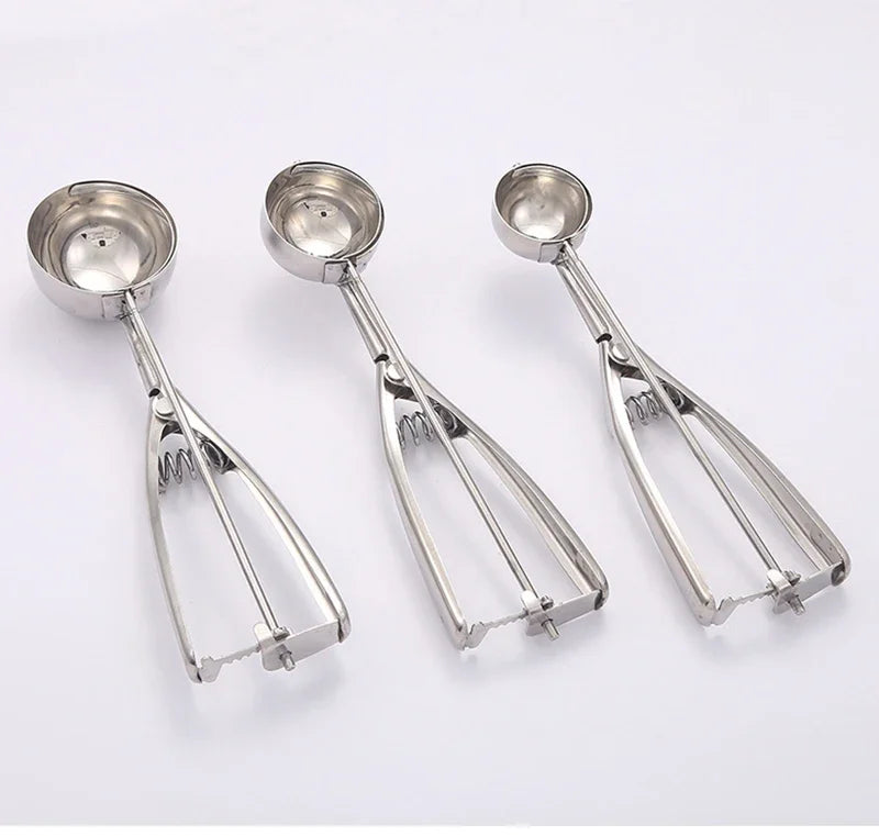 Stainless Steel Ice Cream Scoop Spring Handle Mash Potato Watermelon Ball Scoop Ice Cream Mold Home Kitchen Accessories Gadgets