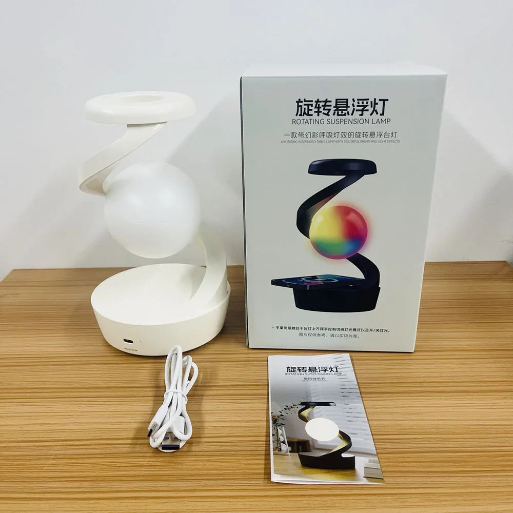 Creative Table Lamp, Rotating Floating lamp, 15W Wireless Charger, Mobile Phone Wireless Charger, RGB Atmosphere Night Light