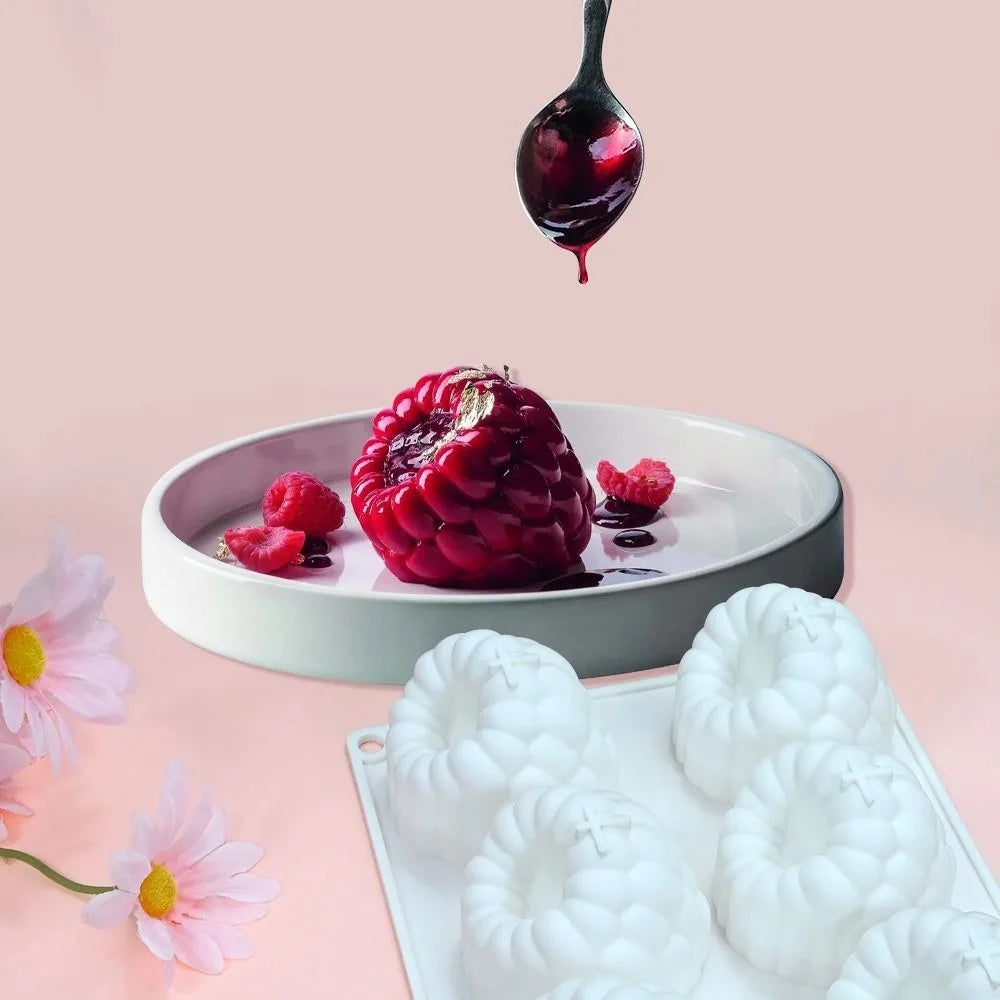 Food-Grade Silicone Raspberry Shaped Mold Fruit Design Reusable 6-Cavity Baking Mold Heat-Resistant BPA-Free