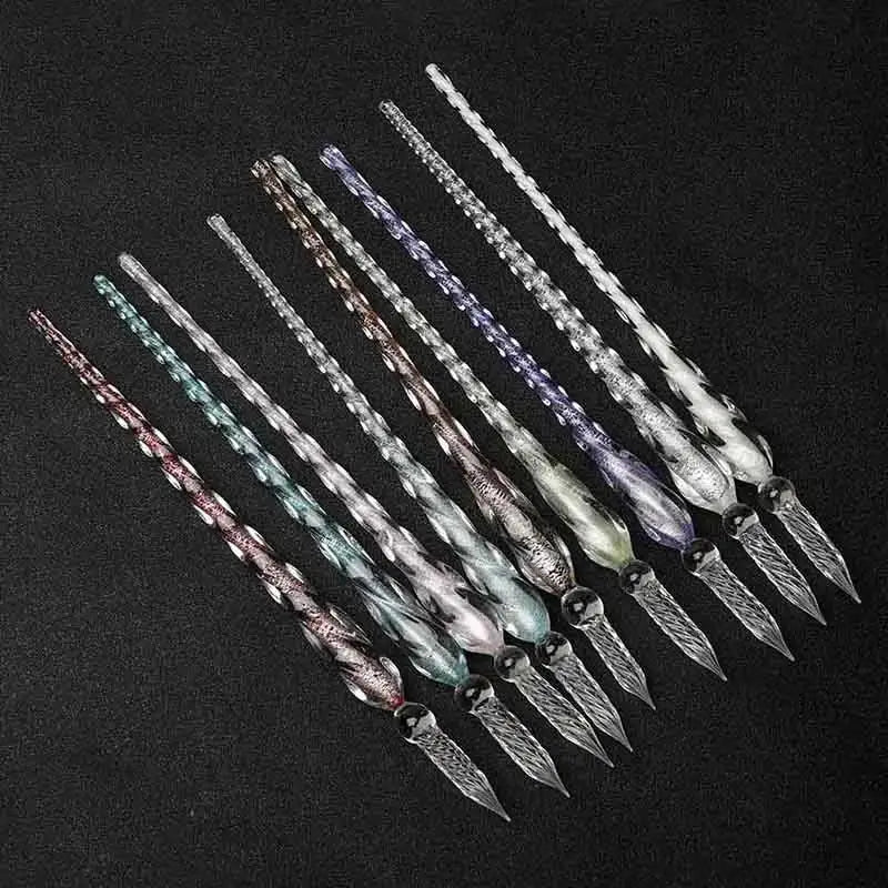 Crystal Glass Dipping Pen Gift Box Colorful Gold Powder