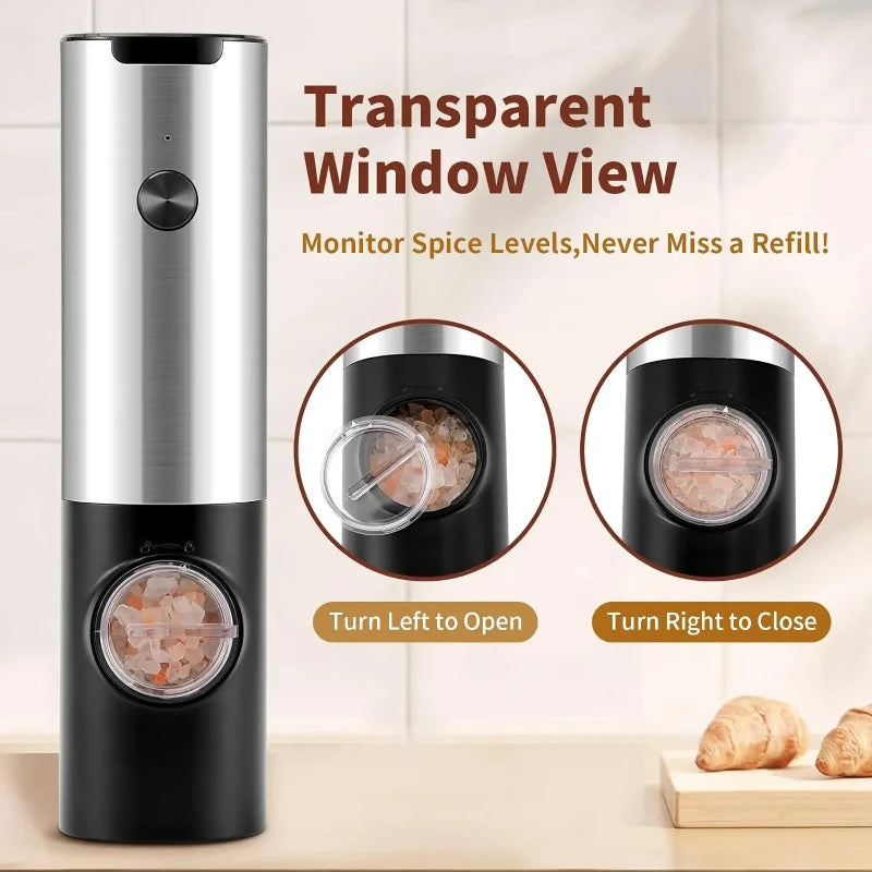 Electric Salt Pepper Grinder Set USB Rechargeable Automatic Spice Mill with LED Light Adjustable Coarseness Kitchen Gadget