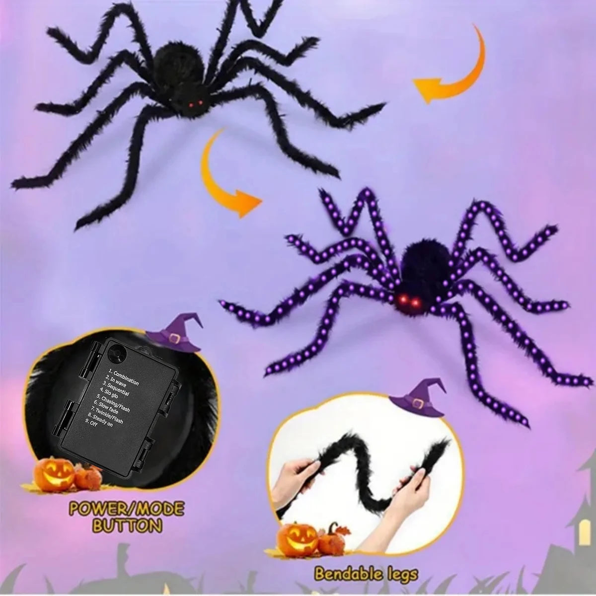Giant Light-Up Halloween Spider Decor