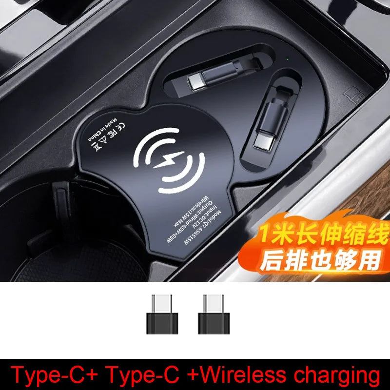 For Audi Q7 2020-2025/ Audi Q8 2017-2025 Car Wireless Charger with Expansion Cable Dual Port Type-C Fast Charging Adapter