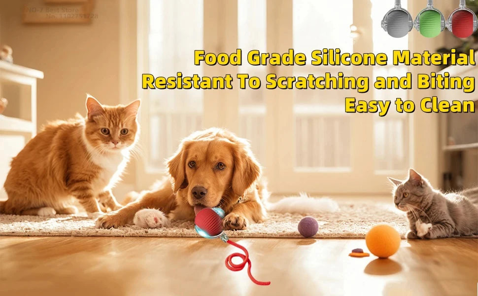 Dog Cat Interactive Ball Toy Automatic Rolling Ball Faux Tail Rechargeable Smart Pet Electric Toy Dog Cat Training Imitate Mouse
