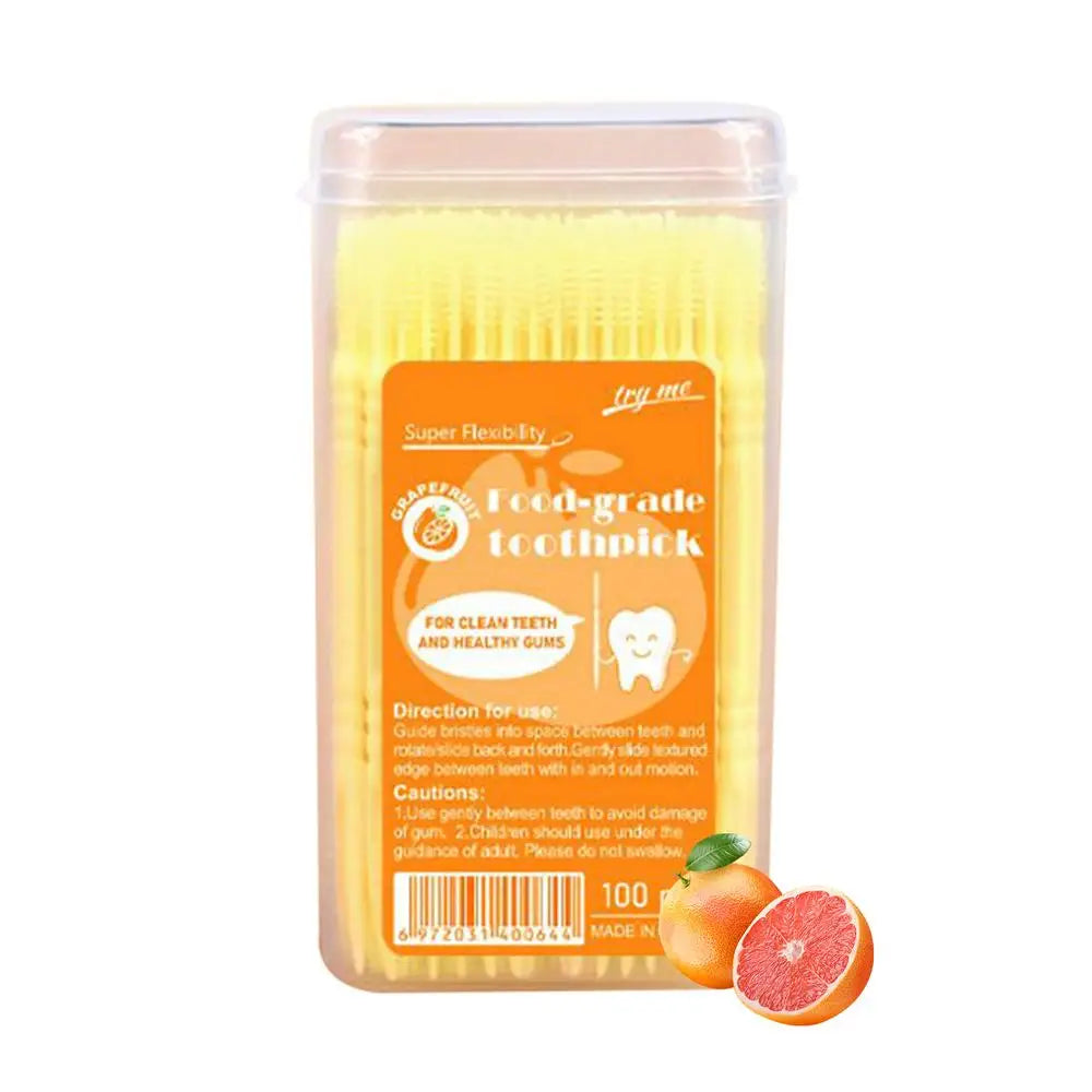 100pcs Flavored Toothpicks 2-Tip Teeth Cleaning with Soft Bristles for Stain Remover Mouth Care Hotel Restaurant Camping Supplie