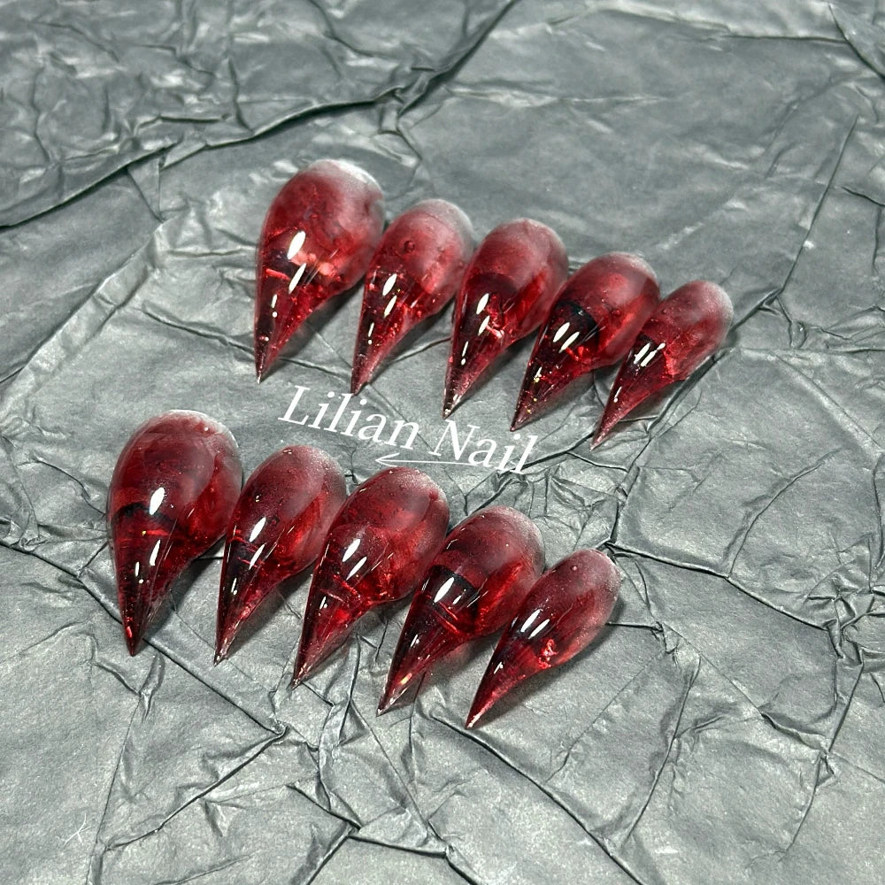 10Pcs Spice Girl Colorful Handmade Full Cover False Nail Y2K Long Dragon Shape Claw Cat Eyes Gradients Reusable Press On Nails