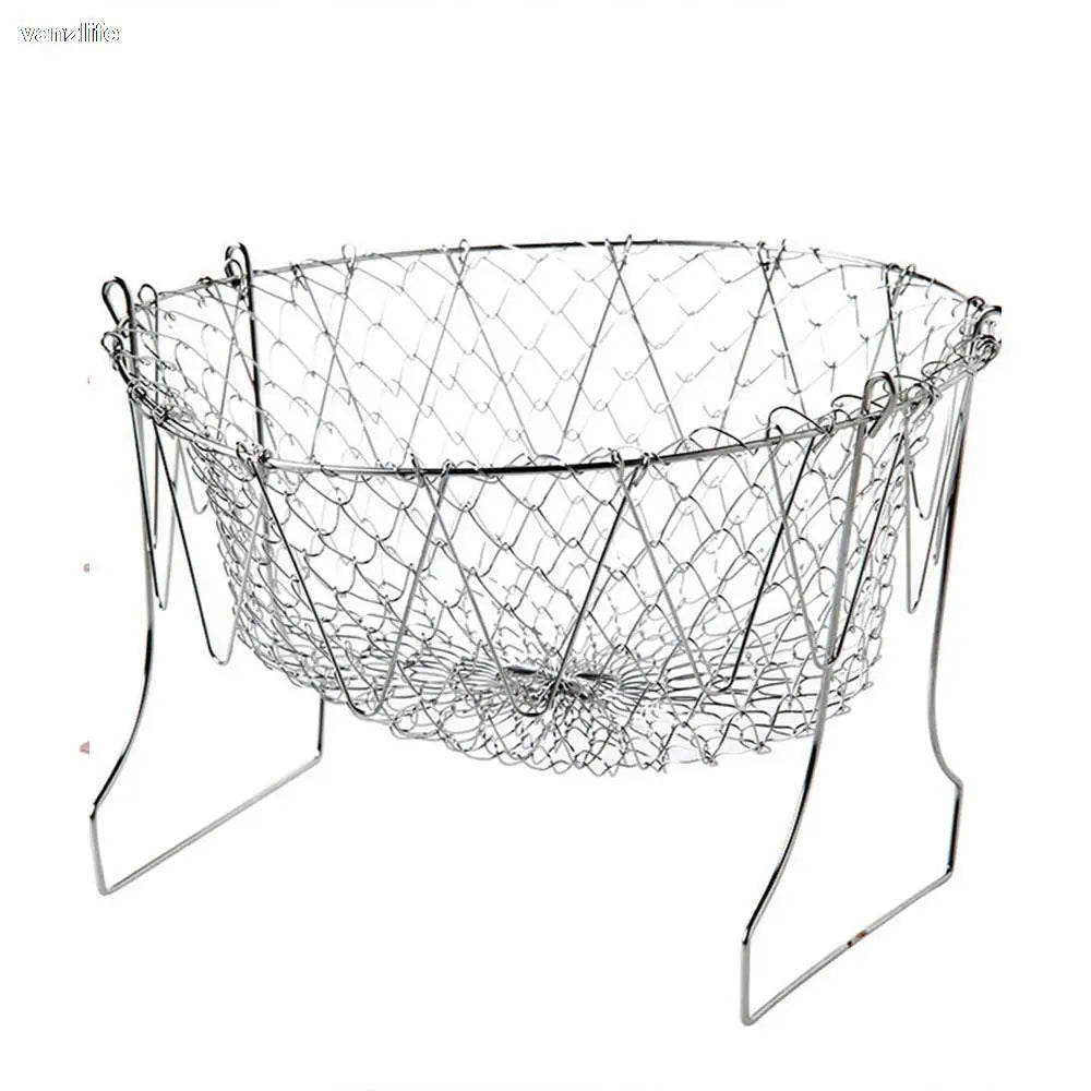 vanzlife stainless steel deep-fried large noodle kitchen French fries tools drain basket Household leak net spoon folding filter