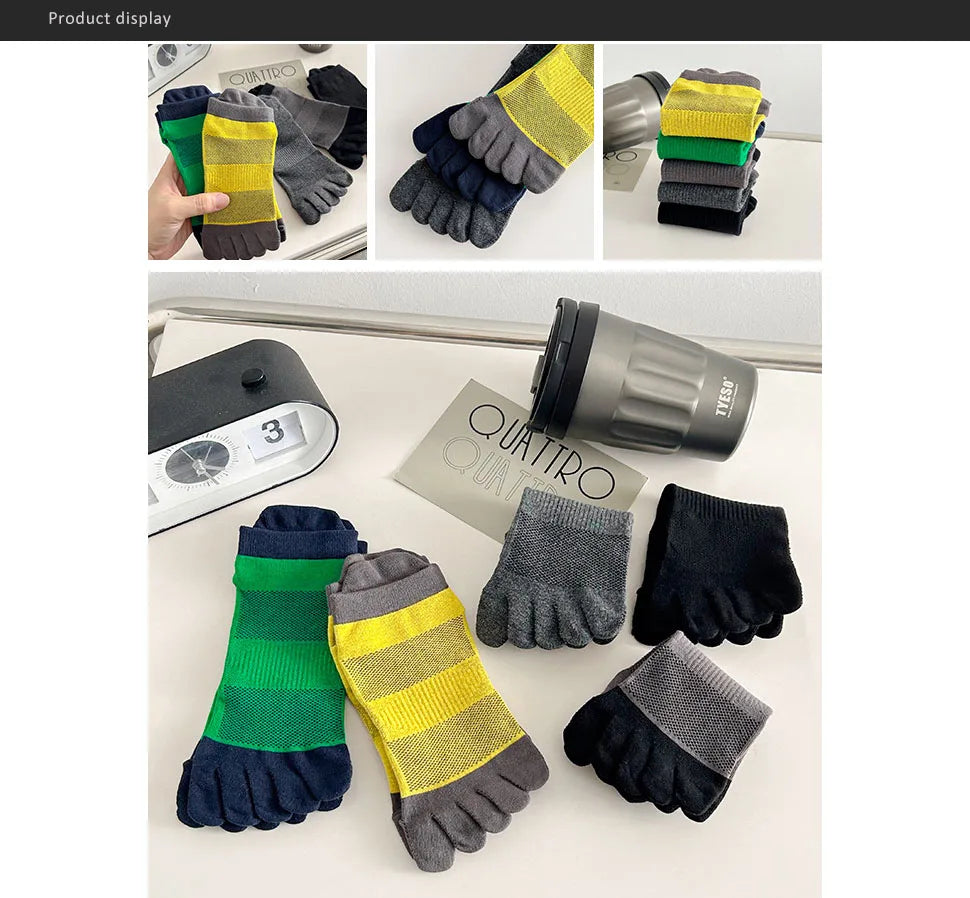 5 Pairs Mans Five Finger Socks Cotton Ankle Mesh Compression Soft Elastic Endurable Breathable Sweat-Absorbing Toe Sport Socks