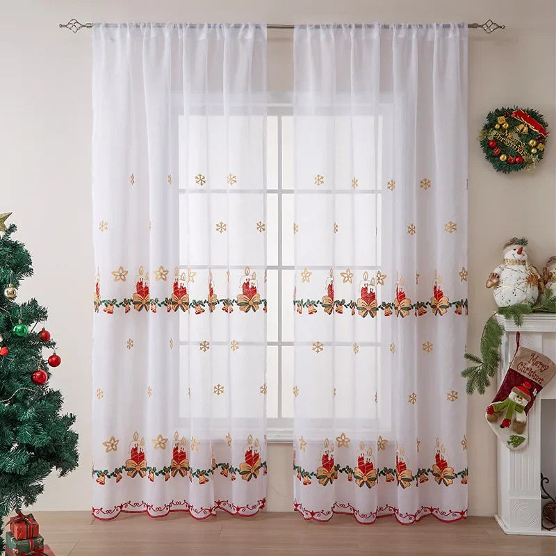 New Style of Snowflake Embroidered Window Screen Sweet Christmas Tulle Curtains Living Room Bedroom Transparent Yarn