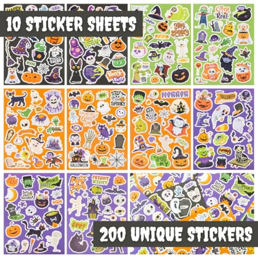 Halloween Stickers for Kids: 200-Piece Bulk Set of Spooky-Themed