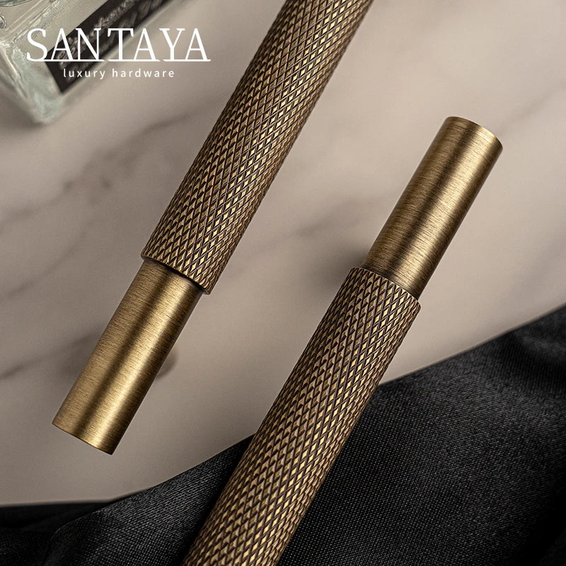 Santaya Brass Diamond-cut Cross Knurl Pattern Antique Kitchen Cabinet