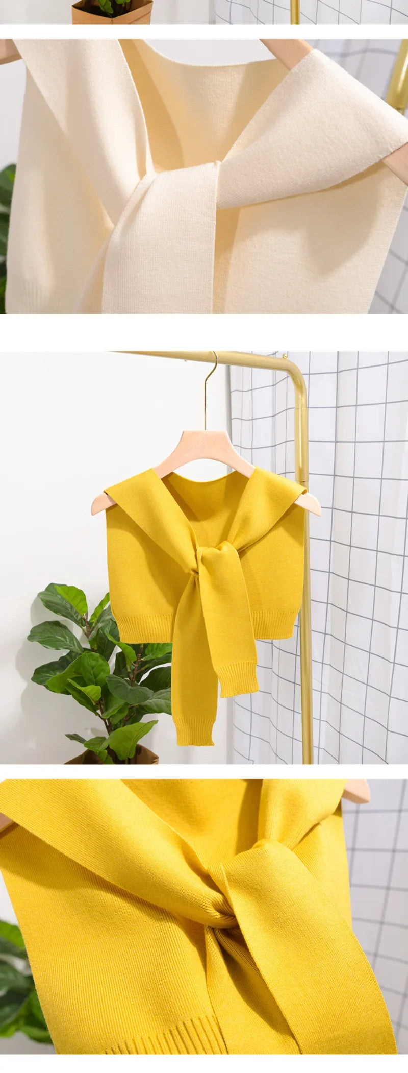 Korean Woman's Winter Wool Blouse Shoulders Cape Knotted Scarf Neck Guard Fake Collar Scarve Cashmere Warm Knitted Shawl Q36