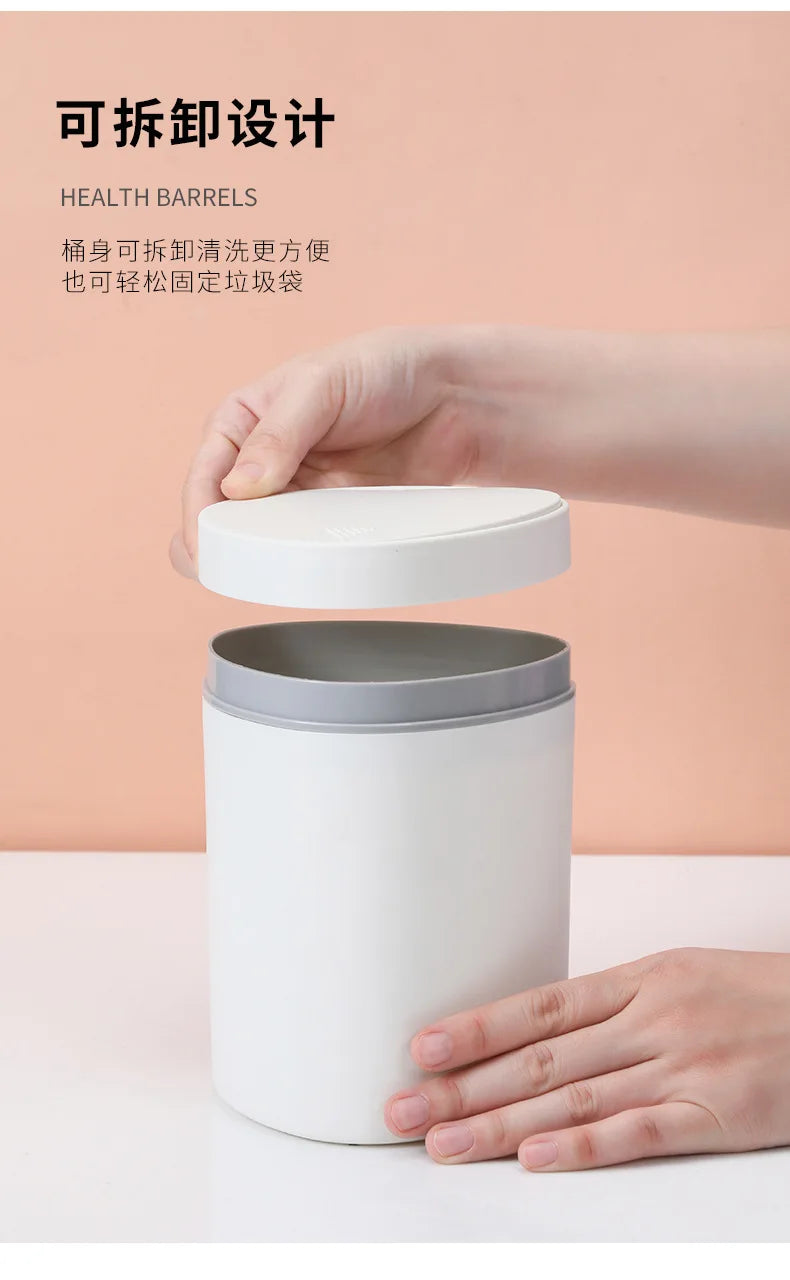 Small Trash Can with Lid Plastic Press Type Step On Wastebasket for Office Dorm Bedroom Bathroom Kitchen Car Desktop
