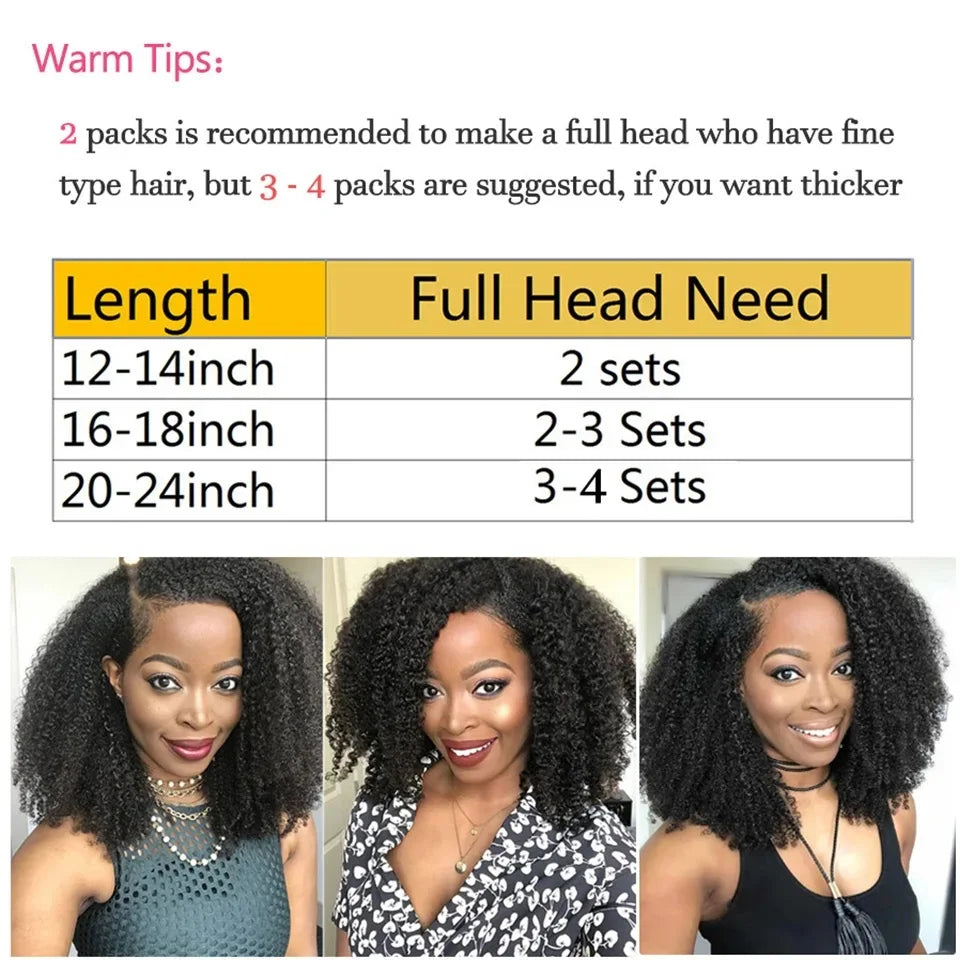 Afro Kinky Curly Clip in Hair Extensions Real Human
