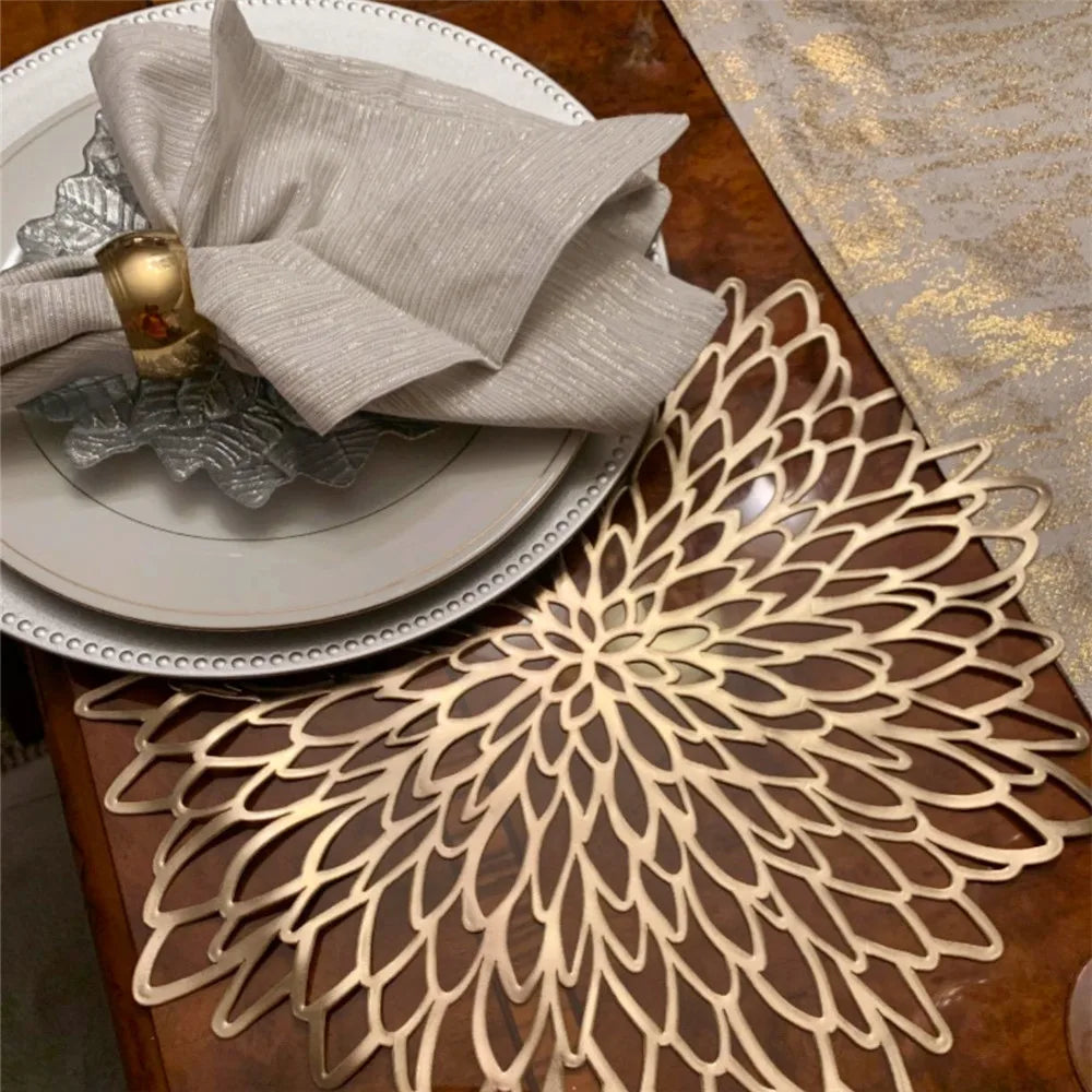 4 PC/6 PC Gold Placemats Coasters Round Wipeable Vinyl